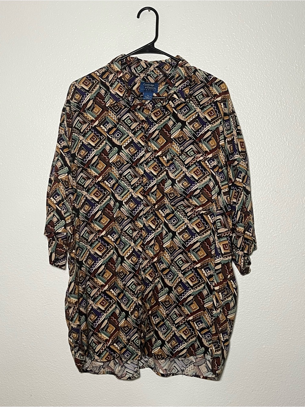 Vintage Cambridge Classics Mervyns Rayon Abstract Print Button Down Shirt XL